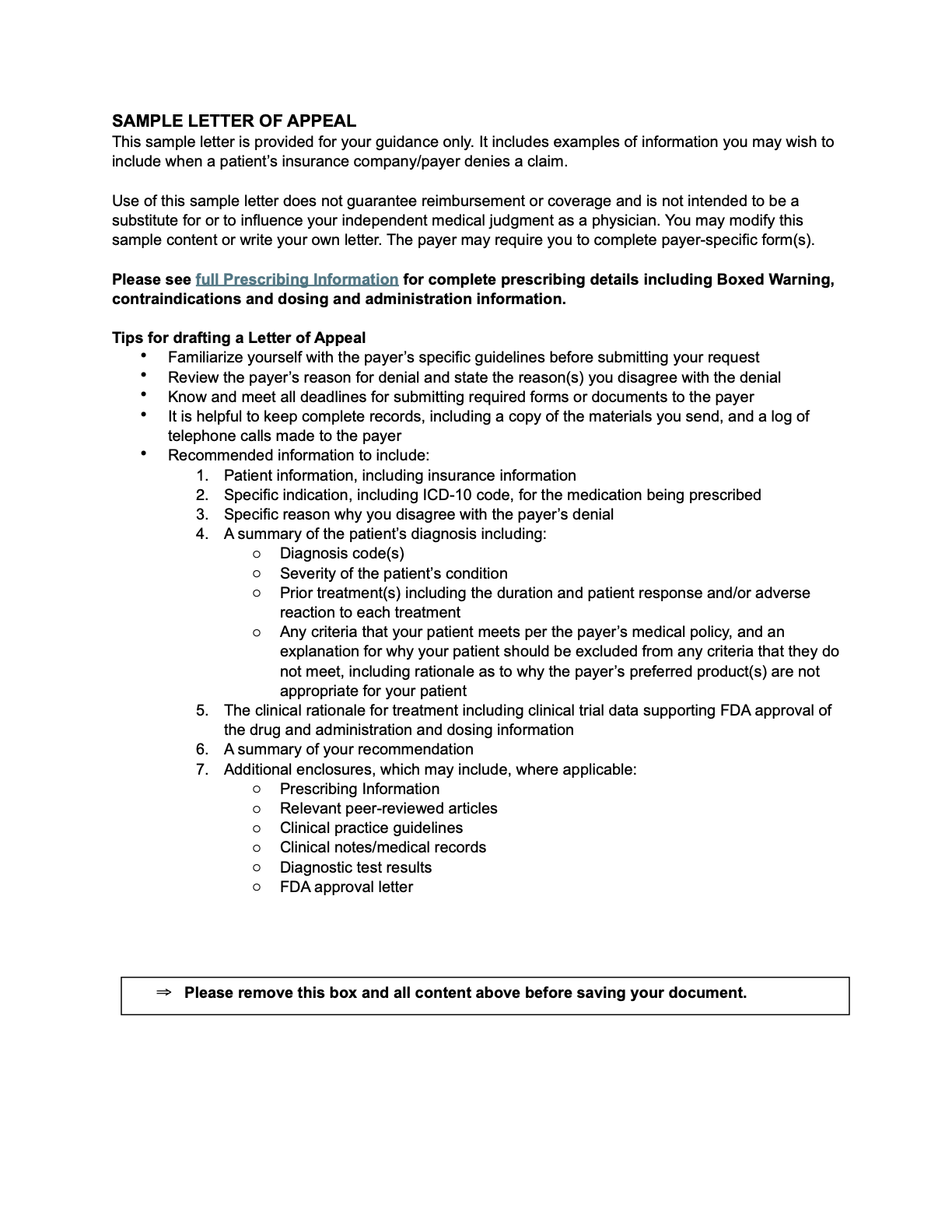 Sample Letter of Appeal
